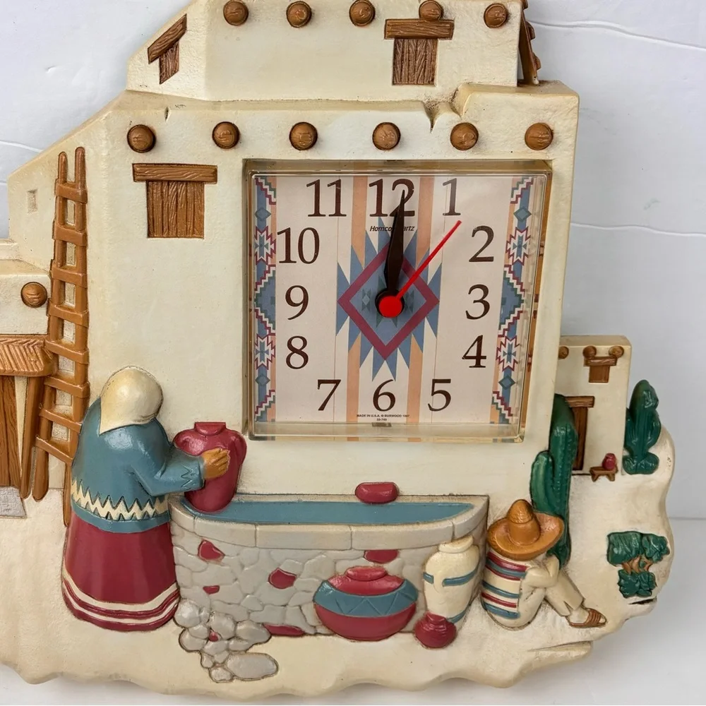 Vintage Pueblo Clock-Desert Southwest style-90’s-set of 3-RARE